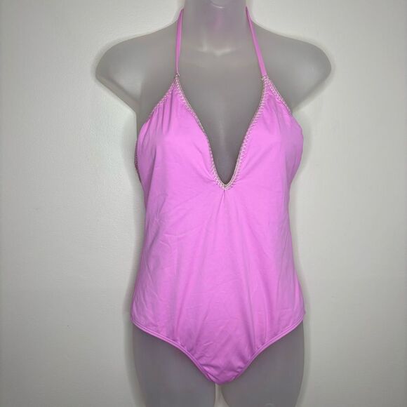 Victoria’s Secret Pink One Piece Swimsuit low v neck size medium - Picture 2 of 6